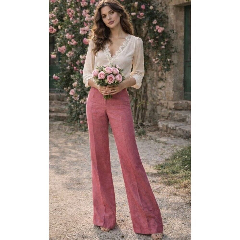 GIULIVA HERITAGE Laura Trousers Wide Leg Linen Pink Pants NWT Size IT36/0 US - Picture 2 of 9